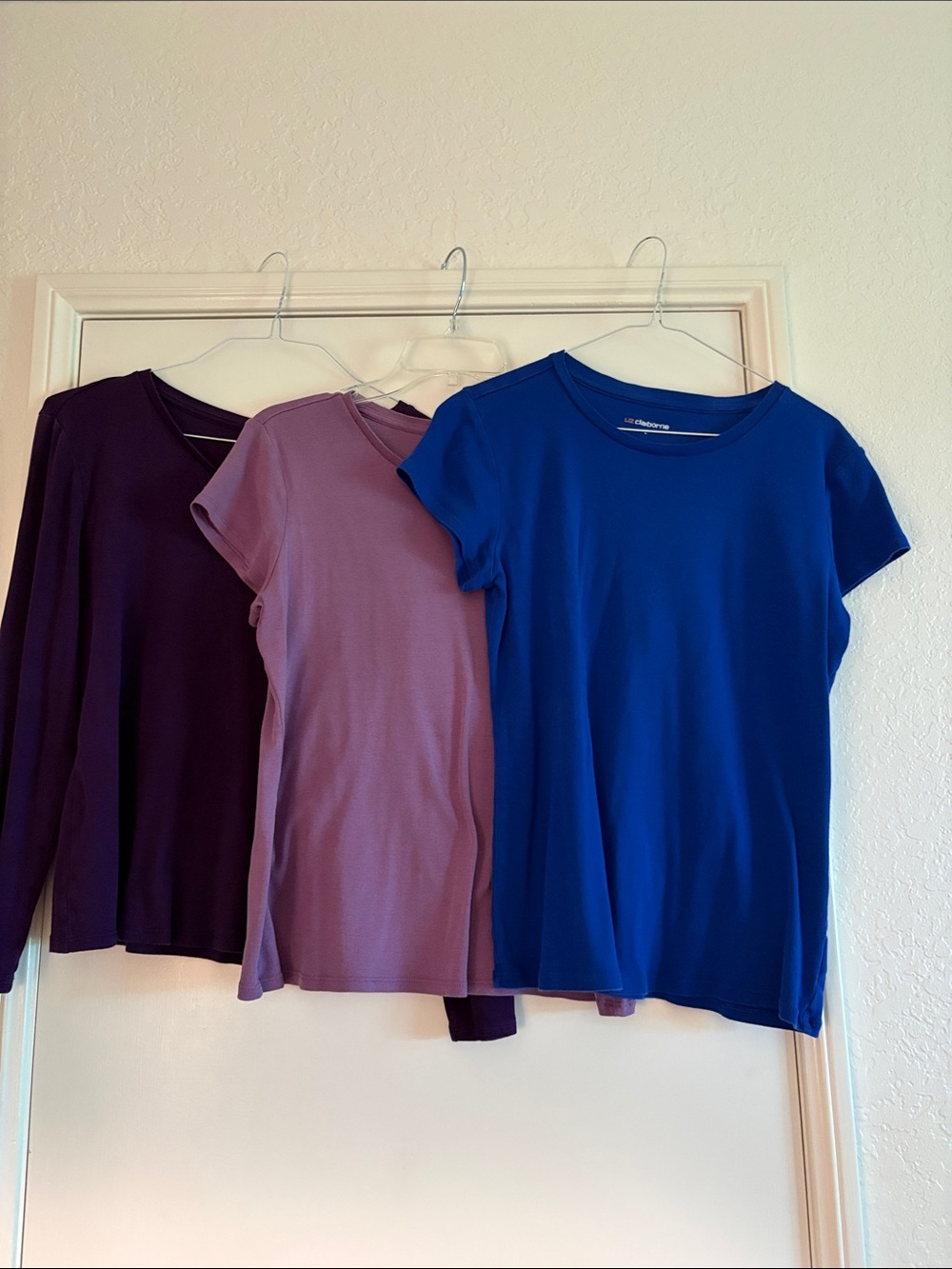 Liz Claiborne Blue, Plum, Lavender Short Sleeve Tee Trio